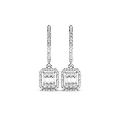 Earrings with 0.15 ct baguette and 0.46 ct round diamonds