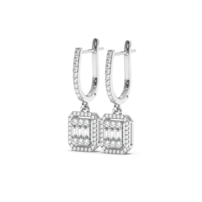 Earrings with 0.15 ct baguette and 0.46 ct round diamonds
