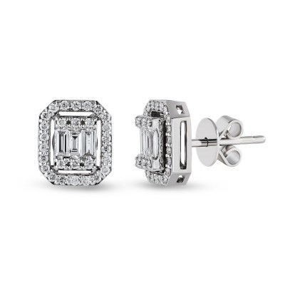 Earrings with 0.56 ct Baguette Diamonds and 0.75 ct Round Diamonds