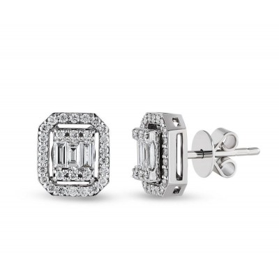Earrings with 0.32 ct Baget Diamonds and 0.55 ct round diamonds