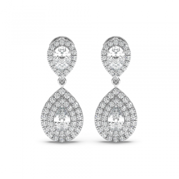 1.16 ct Pear diamond and 0.63 ct round diamond earrings