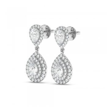 1.16 ct Pear diamond and 0.63 ct round diamond earrings