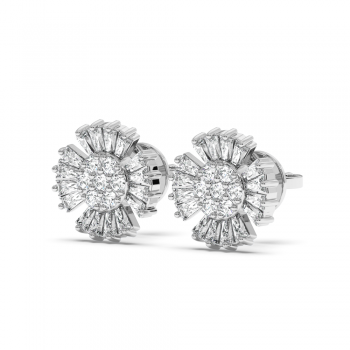 Earrings with 0.04 ct diamonds and 0.30 ct baget cut diamonds