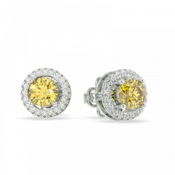 Earrings with 0.44 ct Diamonds and 1.38 ct Yellow Sapphire