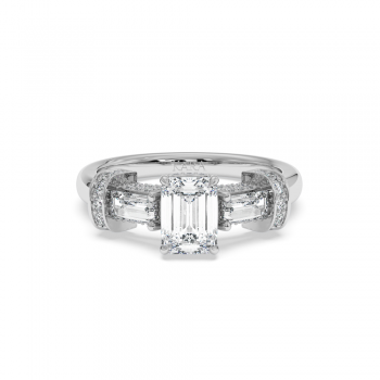 Engagement ring with 1.06ct Central Emerald Cut Diamond and 0.81ct Side Diamonds