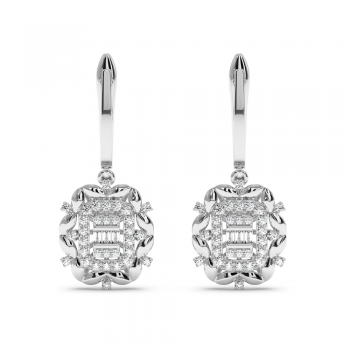 Earrings with 0.04 ct Baget Diamonds and 0.38 ct Round Diamonds