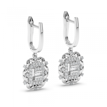 Earrings with 0.04 ct Baget Diamonds and 0.38 ct Round Diamonds