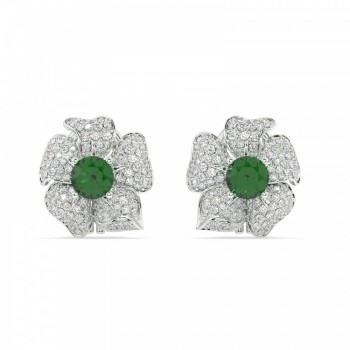 Royal Flower Earrings with 1.83 ct Diamonds and 2.00 ct Emeralds