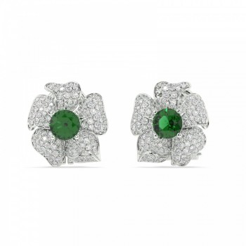 Royal Flower Earrings with 1.83 ct Diamonds and 2.00 ct Emeralds