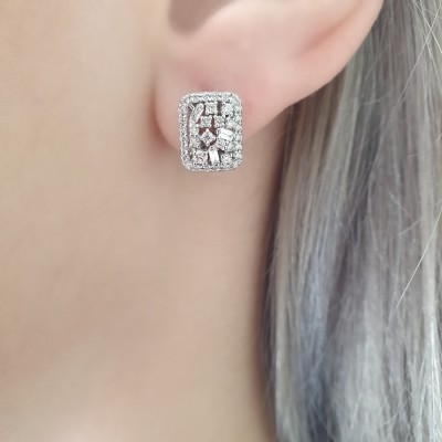 Earrings with 0.08 ct Baget Diamonds and 0.41 ct round diamonds