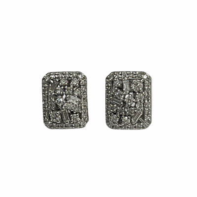 Earrings with 0.08 ct Baget Diamonds and 0.41 ct round diamonds