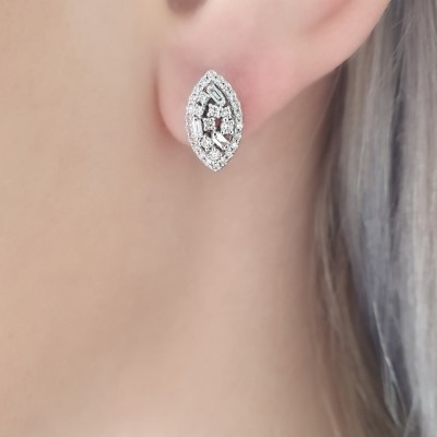 Earrings with 0.08 ct Baget Diamonds and 0.31 ct round diamonds