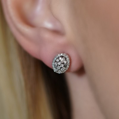 Earrings with 0.08 ct Baget Diamonds and 0.30 ct round diamonds