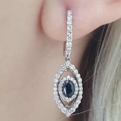 Earrings with 0.44 ct Diamonds and 0.77 ct Sapphire