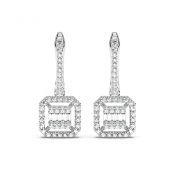 Earrings with 0.07 ct baget diamonds and 0.34 ct round diamonds