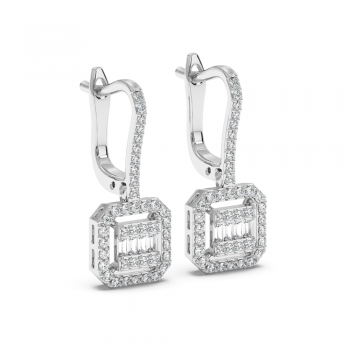 Earrings with 0.07 ct baget diamonds and 0.34 ct round diamonds