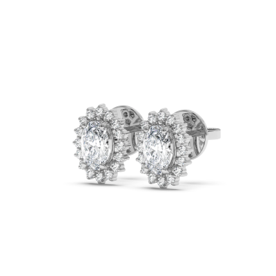 Earrings with 0.72 ct Oval Diamonds and 0.16 ct Round Diamonds