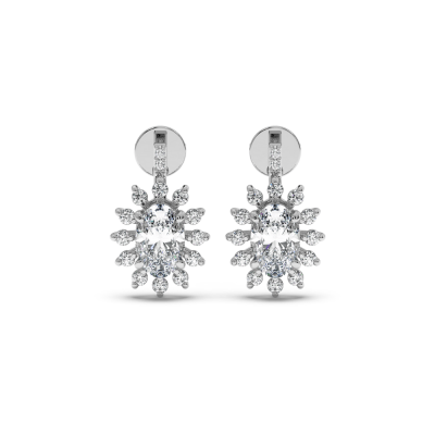 Earrings with 1.56 ct Oval Diamonds and 0.31ct Round Diamonds