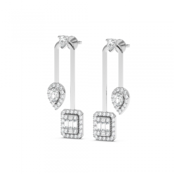 Earrings with 0.30ct Pear Cut diamonds, 0.23ct baget diamonds and 0.80ct round diamonds