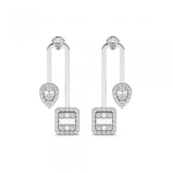 Earrings with 0.30ct Pear Cut diamonds, 0.23ct baget diamonds and 0.80ct round diamonds