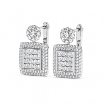 Earrings with 0.64ct Princess Cut Diamonds and 0.93ct Round Diamonds