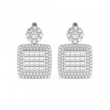 Earrings with 0.64ct Princess Cut Diamonds and 0.93ct Round Diamonds