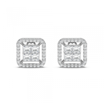 Earrings with 0.88ct Princess cut diamonds and 0.29ct round diamonds