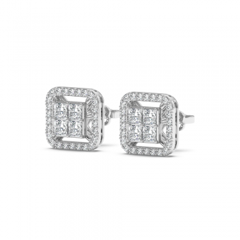 Earrings with 0.88ct Princess cut diamonds and 0.29ct round diamonds