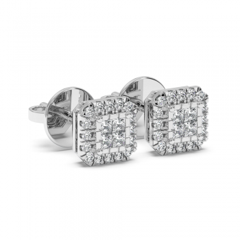 Earrings with 0.21 ct Princess Diamonds and 0.16 ct round diamonds