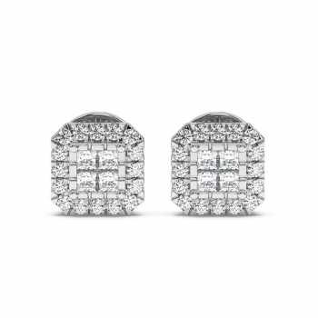 Earrings with 0.21 ct Princess Diamonds and 0.16 ct round diamonds