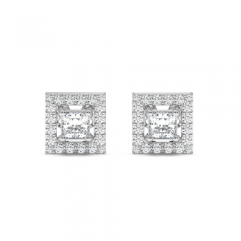 Earrings with 0.84 ct Princess Diamonds and 0.56 ct round diamonds
