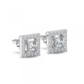 Earrings with 0.84 ct Princess Diamonds and 0.56 ct round diamonds