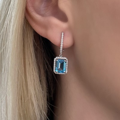 0.40 ct diamond and 3.99 ct blue-topaz earrings