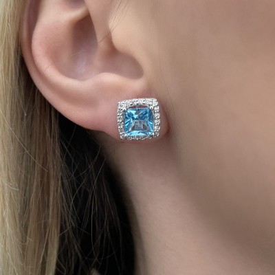 0.48 ct diamond and 3.53 ct blue-topaz earrings