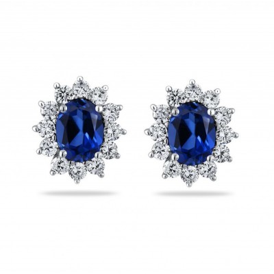 Earrings with 1.00 ct Diamonds and 3.22 ct Sapphires
