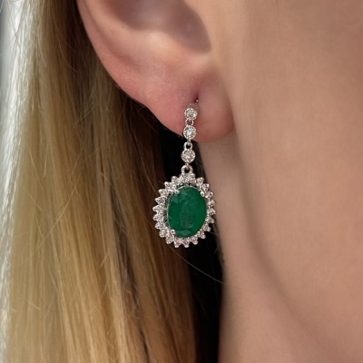 Earrings with 0.67 ct Diamonds and 3.78 ct Emeralds
