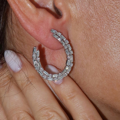 Fantasy Earrings with 1.88 ct Baget Diamonds and 0.94 ct Round Diamonds