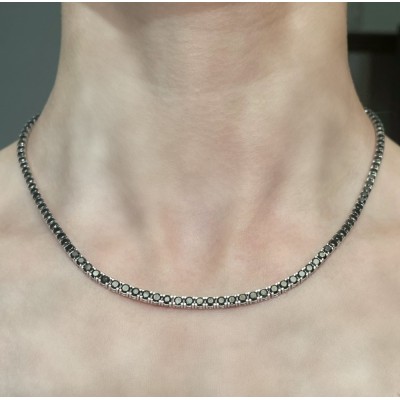 Tennis necklace with 9.99 ct black diamonds