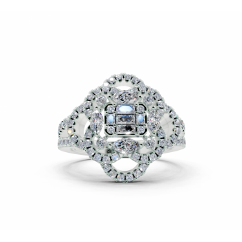 Ring with 0.14ct Baget diamonds, 0.18ct Marquise Cut diamonds and 0.51ct round diamonds