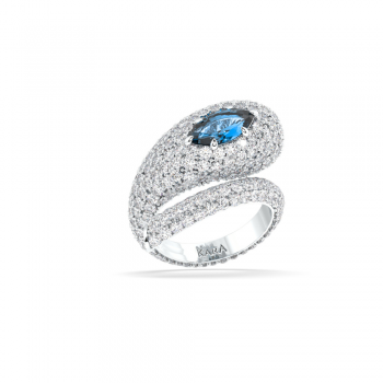 Snake ring with Blue Topaz center Marquise Cut Marquise Cut 0.82ct and 2.68ct diamonds