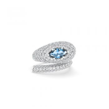 Snake ring with Blue Topaz center Marquise Cut Marquise Cut 0.82ct and 2.68ct diamonds