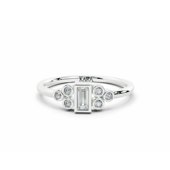0.11ct baget center diamond ring with 0.08ct round diamonds