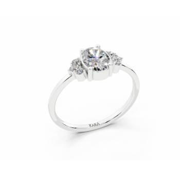 Oval Cut 0.66ct center diamond ring with 0.08ct round diamonds