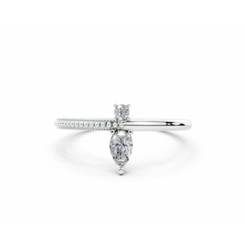 Ring with 0.17ct Pear Cut center diamond and 0.03ct round diamond