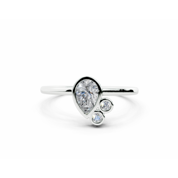 Ring with central 0.35ct Pear Cut diamond and 0.02ct round side diamonds