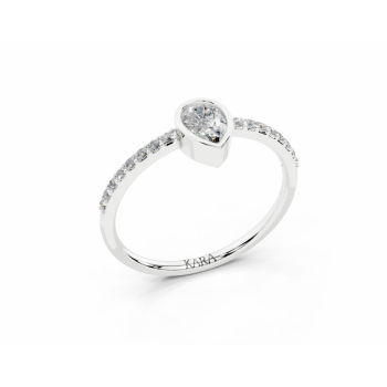 Ring with central 0.35ct Pear Cut diamond and 0.10ct round side diamonds
