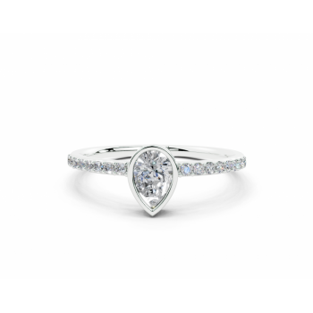 Ring with central 0.35ct Pear Cut diamond and 0.10ct round side diamonds