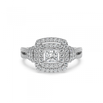 Ring with 0.53ct Central Princess Cut Diamond and 0.66ct Round Side Diamonds