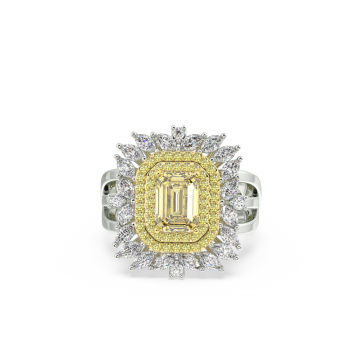 Ring with 1.49ct Fancy Central Emerald Cut Diamond, 0.91ct Marquise Cut Side Diamonds and 0.30ct Round Side Diamonds