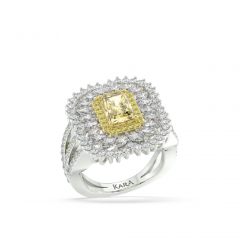 Ring with 1.54ct Fancy Central Radiant Cut Diamond, 0.70ct Marquise Cut Side Diamonds and 0.96ct Round Side Diamonds